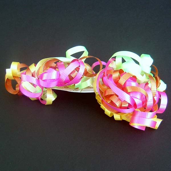 5" curly bow on hang tab-24bows/case, NEON