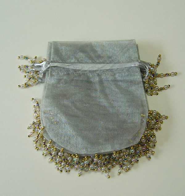 4-1/2x5-1/4" BEADED organza bag-24/pk, LT SILVER