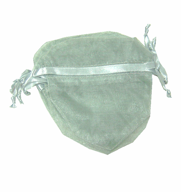 4x3-1/2" HEART SHAPED organza bag-30/pk, LT SILVER