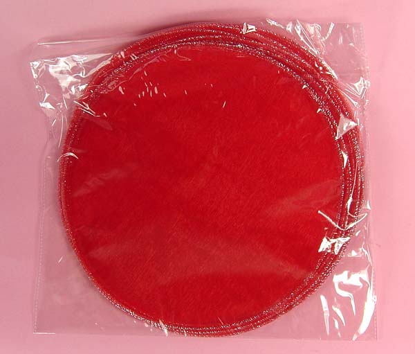 10" organza circle-25/pk, RED/SILVER TRIM