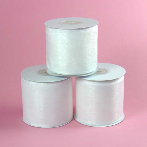 2-1/2" WIRED EDGE organza ribbon-25yds/roll, WHITE