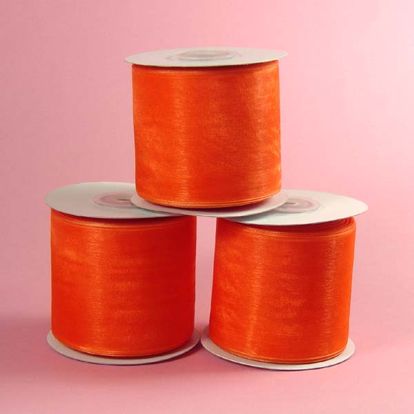 1-1/2" WIRED EDGE organza ribbon-25yds/roll, ORANGE