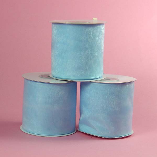 2-1/2" WIRED EDGE organza ribbon-25yds/roll, LT BLUE