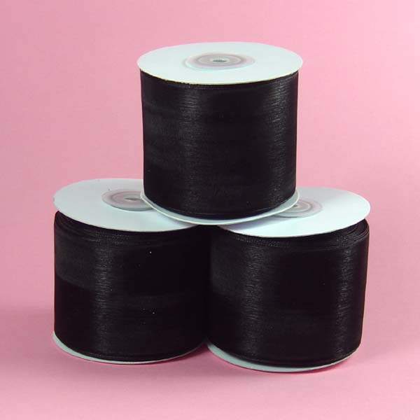 2-1/2" WIRED EDGE organza ribbon-25yds/roll, BLACK