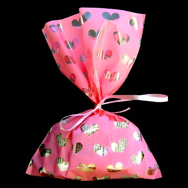 8x12" printed cello bag-100/pk, HEART-PINK